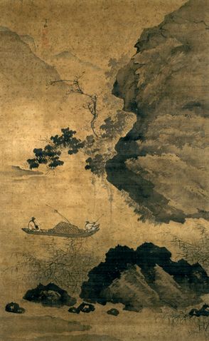 チャンプー　（張歩）「出岫図」　風景画　中国美術　額付き　箱付き チャンプー （張歩）「出岫図」 風景画 中国美術 額付き 箱付き