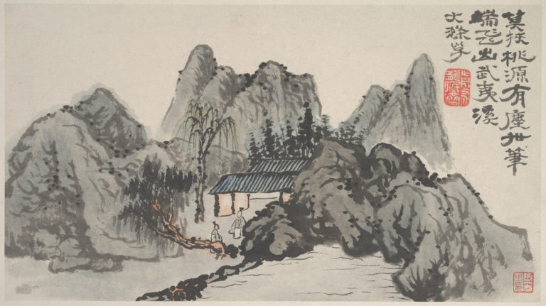 石濤 清初に活躍した遺民画人・山水図』 掛軸 中国画 肉筆直