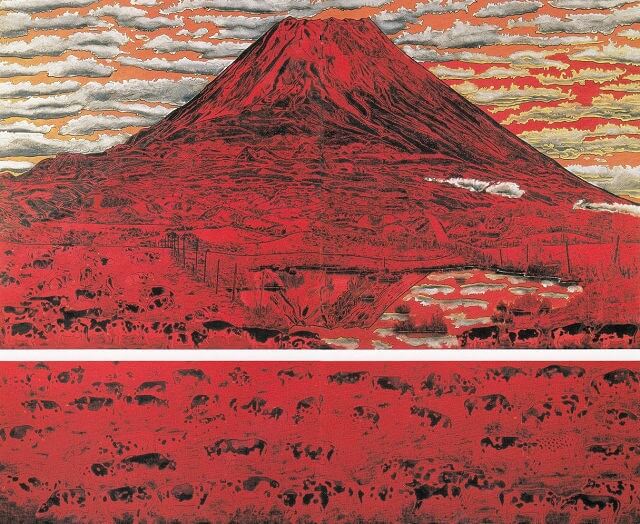 小松均、「富士山」、希少な画集の額装画、オーダーマット付・日本製